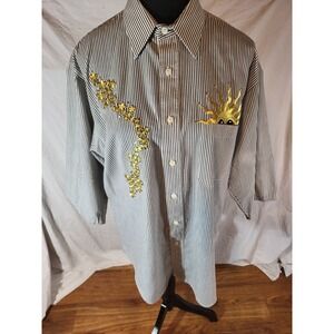 Vintage Mili Designs Stripe Sun & Stars Button Up Shirt Size M